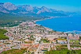 Photo of aerial view of the town of Kemer and sea from a mountain, Turkey.