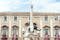 photo of view famous landmark on main square Piazza del Duomo in Catania, Sicily, Italy, monument The Elephant's fountain (Fontana dell'Elefante) on main square Piazza del Duomo, Cagliari, Italy.