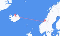 Flights from the city of Trondheim, Norway to the city of Akureyri, Iceland