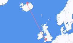 Flyg från staden Exeter till staden Akureyri