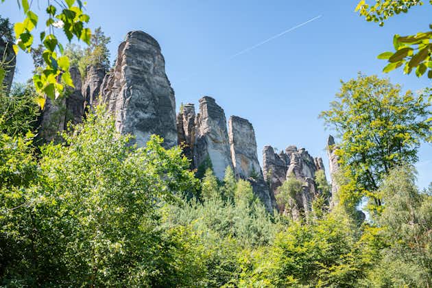 Photo of Tall rock formation in České Švýcarsko National Park in Bohemian Paradise, Czechia.