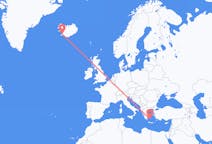 Vluchten van Milos, Griekenland naar Reykjavík, IJsland