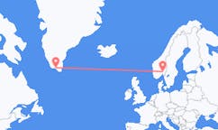 Vluchten van Narsaq, Groenland naar Oslo, Noorwegen