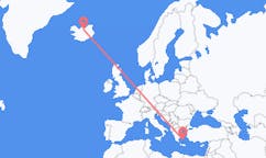 航班从希腊帕罗奇亚市到阿克雷里市，冰岛塞尔