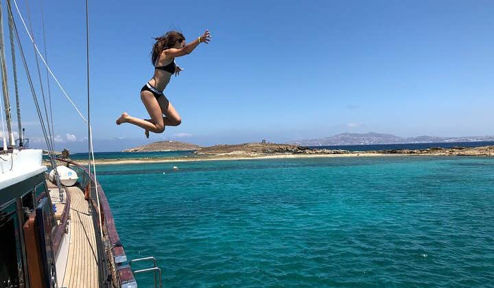 Mykonos: Combo Yacht Cruise til Rhenia og guidet tur til Delos (gratis transport)