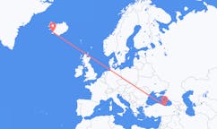航班从土耳其吉雷松市到雷克雅维克市，冰岛塞尔