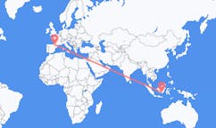 Flyg från Banjarmasin, Indonesien till Lourdes (kommun i Brasilien, São Paulo, lat -20,94, long -50,24), Frankrike