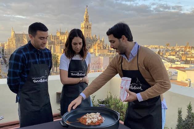Cours de cuisine paella sur le toit avec visite des points forts de Séville
