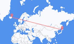 航班从日本带广市市到埃伊尔斯塔济市，冰岛塞尔