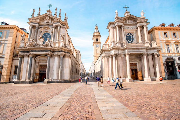 Photo of Two similar churches on San Carlo square in the old city center of Turin city in Italy.