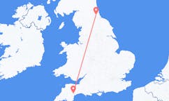 Fly fra Exeter til Durham, England