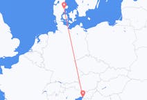 Vluchten van Aarhus, Denemarken naar Triëst, Italië