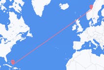 Flyrejser fra Spring Point, Bahamas til Trondheim, Norge