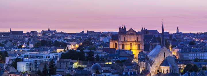Panorama of Poitiers with Cathedral of Saint Peter at sunset. Poitiers, Nouvelle-Aquitaine, France