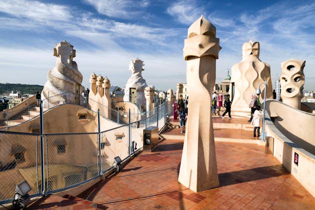 Photo of roof of modernist house Case Mila also known as La Pedrera designed by Antoni Gaudi ,in Barcelona.