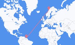 Vluchten van Paramaribo, Suriname naar Bodø, Noorwegen