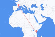 Vluchten van Zanzibar, Tanzania naar Perpignan, Frankrijk