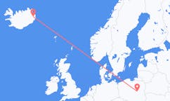 Fly fra byen Warszawa til byen Egilsstaðir