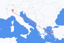 イタリアのミラノからから、ギリシャのキオスまでのフライト