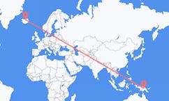 航班从巴布亚新几内亚芒特哈根市到阿克雷里市，冰岛塞尔
