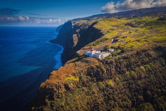 Photo of Farol da Ponta do Pargo Ilha da Madeira. Lighthouse Ponta do Pargo - Madeira Portugal - travel background. Aerial drone picture.