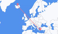 航班从希腊卡尔帕索斯市到阿克雷里市，冰岛塞尔