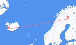 Fly fra byen Pajala, Sverige til byen Reykjavik, Island