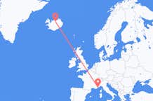 Vluchten van Nice, Frankrijk naar Akureyri, IJsland