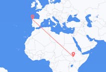 Flyreiser fra Gambela, Ethiop, Etiopia til Santiago de Compostela, Spania