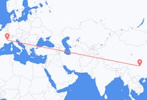 Flyg från Chongqing, Kina till Grenoble, Frankrike