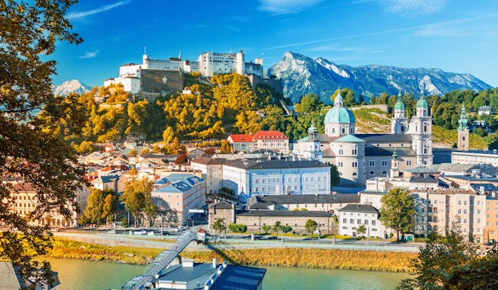 Beautiful view on Salzburg skyline with Festung Hohensalzburg in the summer, Salzburg, Austria