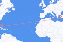 Flyg från George Town, Bahamas till Rhodes, England, Grekland