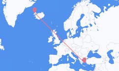 Flights from the city of Mykonos, Greece to the city of Ísafjörður, Iceland