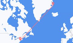 米国のニューヨークからから、グリーンランドのイットコルトルミットまでのフライト