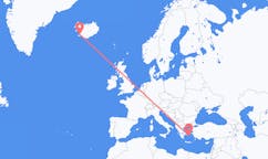 Fly fra byen Reykjavik, Island til byen Mykonos, Grækenland