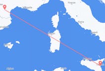 Flyrejser fra Carcassonne, Frankrig til Catania, Italien