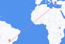 Flyg från Cascavel (kommun i Brasilien, Paraná, lat -25,05, long -53,39), Brasilien till Santorini, Grekland