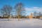 Photo of Snow covered city park and St Leonards in Perth ,Scotland .