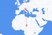 Vluchten van N Djamena, Tsjaad naar Perugia, Italië