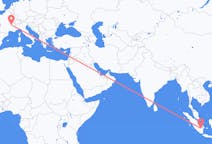 Flyg från Palembang, Indonesien till Lyon, Frankrike