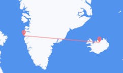 航班从格陵兰西西缪特市到阿克雷里市，冰岛塞尔