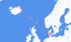 航班从丹麦森纳堡市到埃伊尔斯塔济市，冰岛塞尔