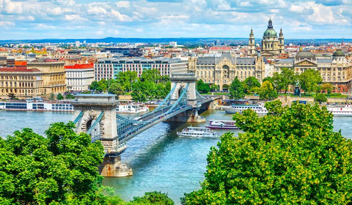 Photo of Chain bridge on Danube river in Budapest city, Hungary.