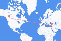 캐나다 도슨 크릭에서 출발해 터키 하타이 지방으로(으)로 가는 항공편