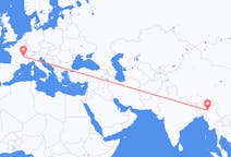 Flyreiser fra Imphal, India til Lyon, Frankrike