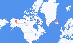Fly fra byen Fairbanks, USA til byen Akureyri, Island