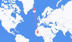航班从马里巴马科市到阿克雷里市，冰岛塞尔