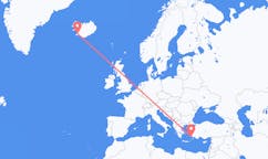 航班从冰岛雷克雅维克市到科斯岛市，希腊塞尔