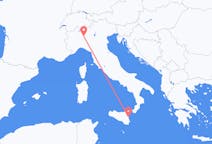 イタリアのカターニアから、イタリアのミラノまでのフライト