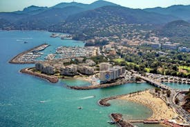 Photo of aerial cityscape view on French riviera with yachts in Cannes city, France.